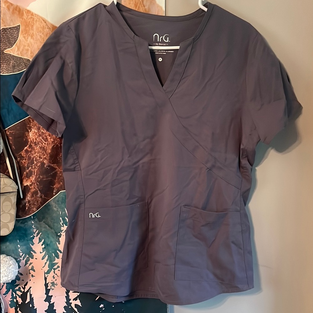Gray V-Neck Short Sleeve Scrub Top